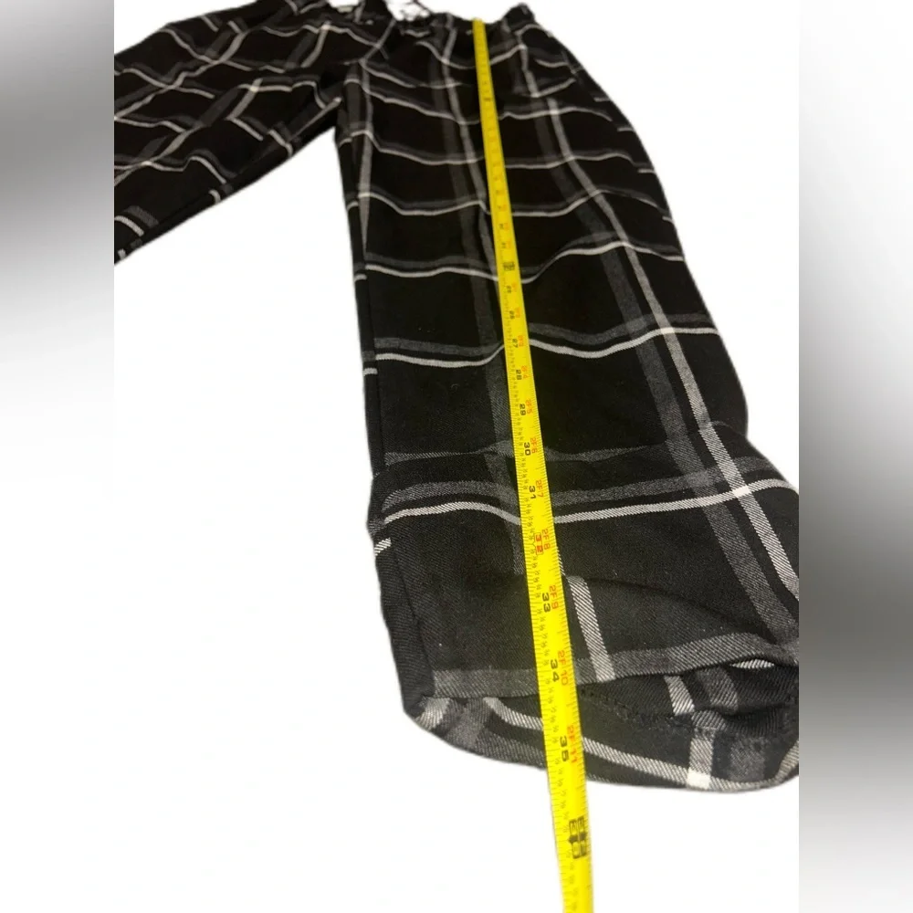 Zara‎ Black & White Plaid Elastic Waist Wide Leg Cuffed Trousers Size Small - Picture 6 of 7